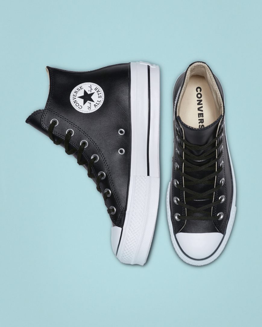 Pantofi Platforma Dama Converse Chuck Taylor All Star Lift Piele Inalti Negrii Albi | RO JZSVP648